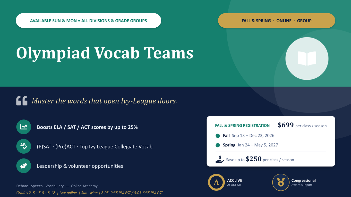 [Fall & Spring Registration] 2026-27 Olympiad Vocab Teams + 6% Rewards
