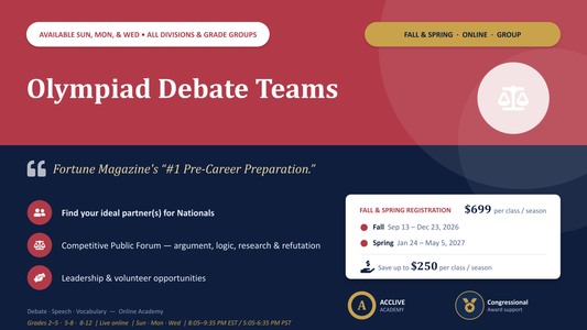 [Fall & Spring Registration] 2026-27 Olympiad Debate Teams + 6% Rewards